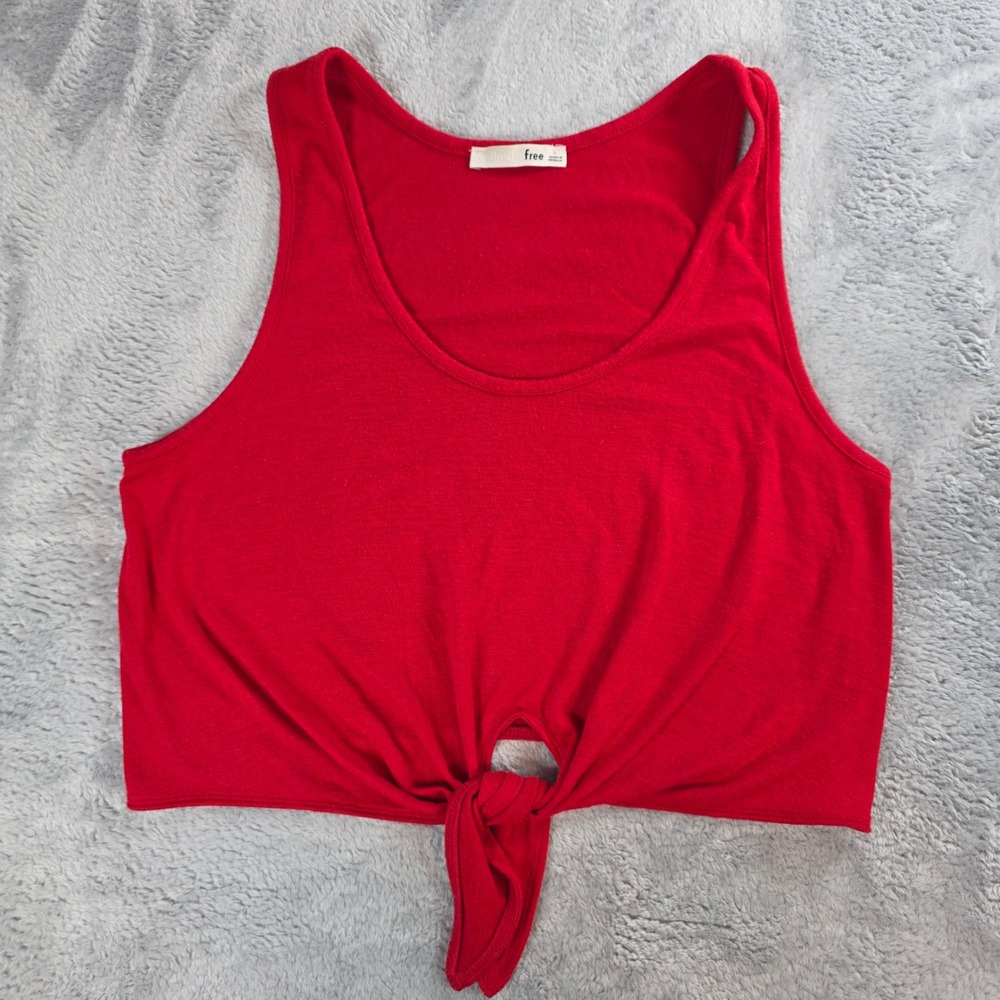 Aritzia Wilfred Free Women Large Red Tank Top Tie Front Crop Scoop Neck